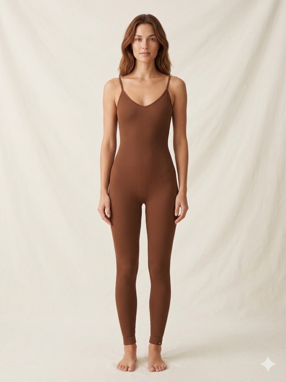 Ribbed Spaghetti Strap Jumpsuit in Chocolate Brown
